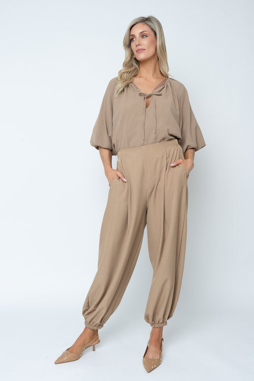 Camel High Waisted Cuffed Hem Trousers