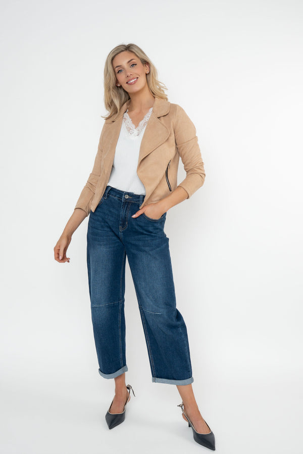 Carraig Donn Camel Suede Cropped Cover Up Jacket
