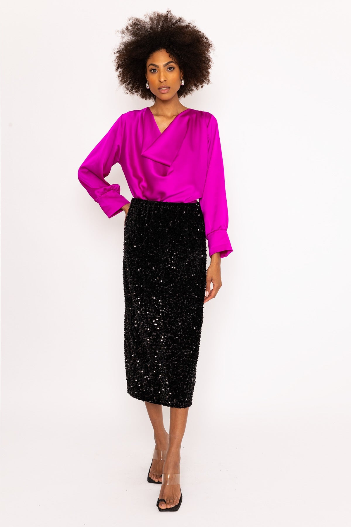 Black Sequin Midi Skirt Partywear Carraig Donn