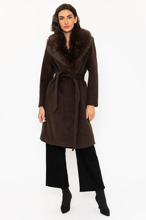 Carraig Donn 25Aw Detachable Faux Fur Collar Coat Brown