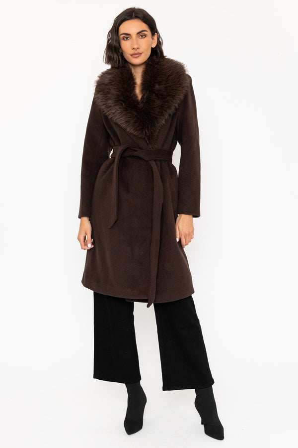 Carraig Donn 25Aw Detachable Faux Fur Collar Coat Brown