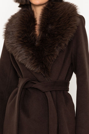 Carraig Donn 25Aw Detachable Faux Fur Collar Coat Brown
