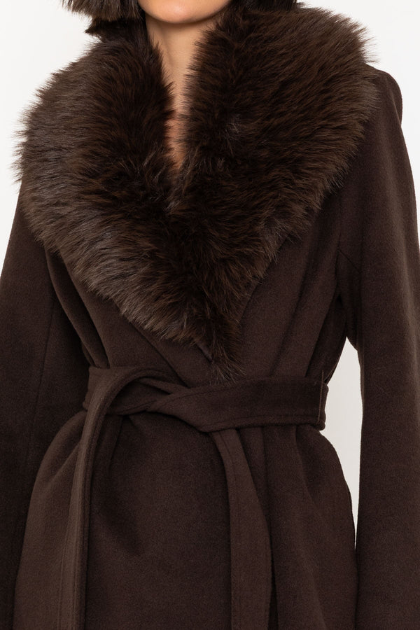 Carraig Donn 25Aw Detachable Faux Fur Collar Coat Brown