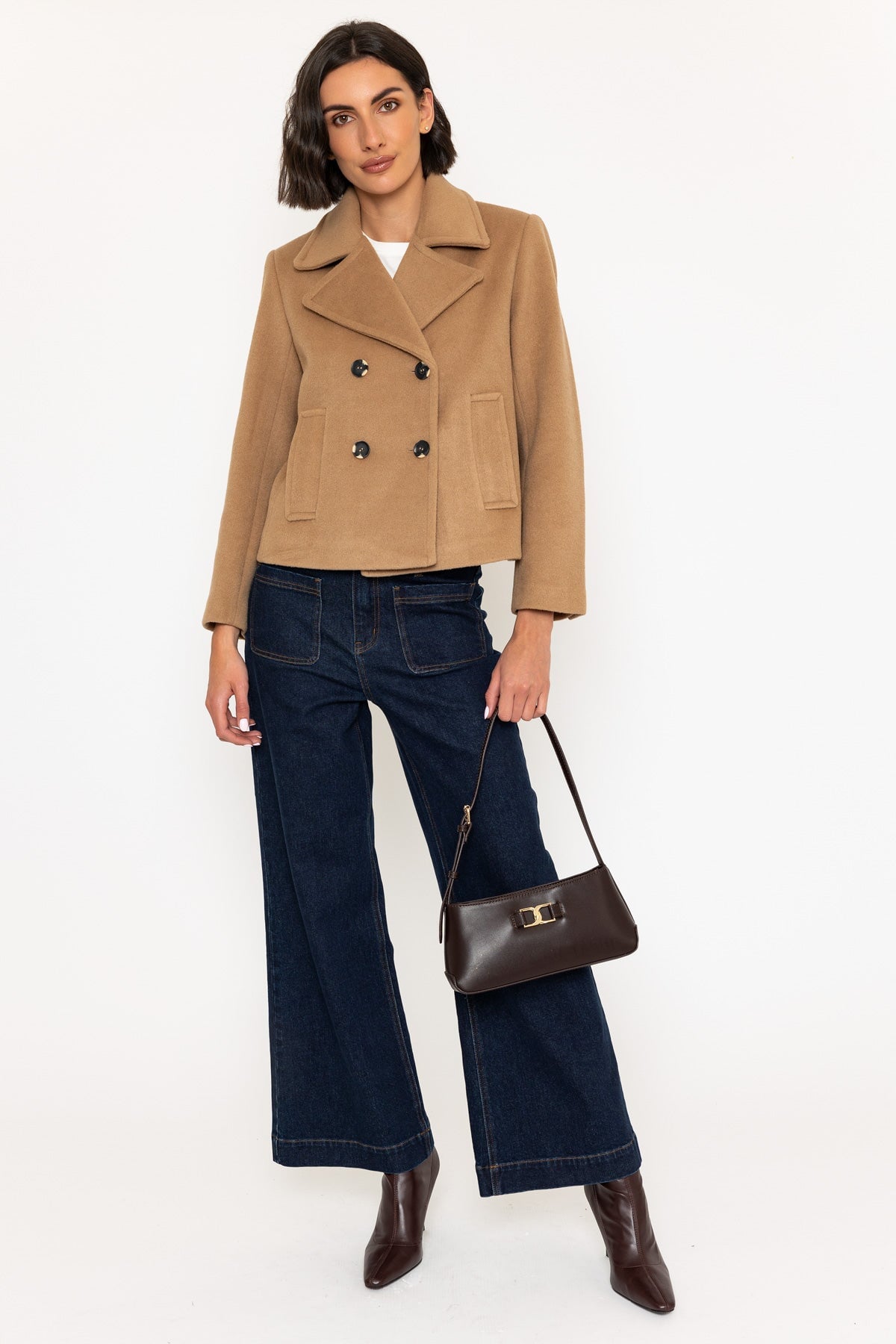 Camel Double Breasted Jacket | Ladies Coats & Jackets – Carraig Donn