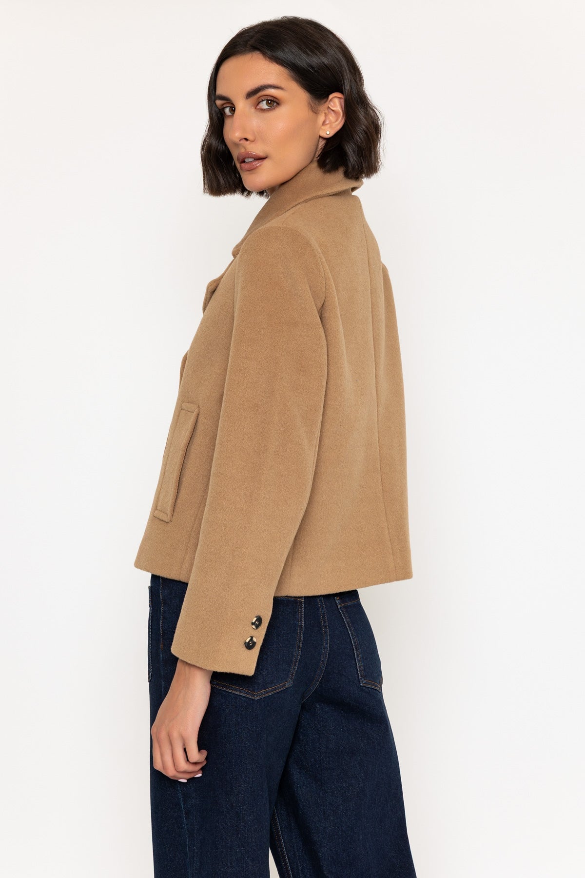Camel Double Breasted Jacket | Ladies Coats & Jackets – Carraig Donn