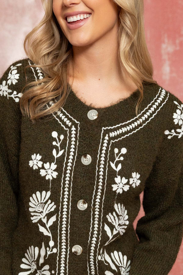 Carraig Donn 25Aw Embroidered Cardigan Khaki