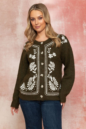 Carraig Donn 25Aw Embroidered Cardigan Khaki