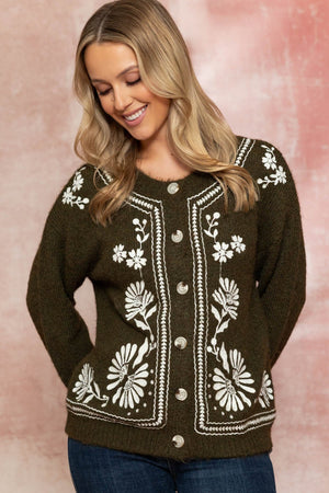 Carraig Donn 25Aw Embroidered Cardigan Khaki