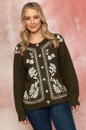 Carraig Donn 25Aw Embroidered Cardigan Khaki