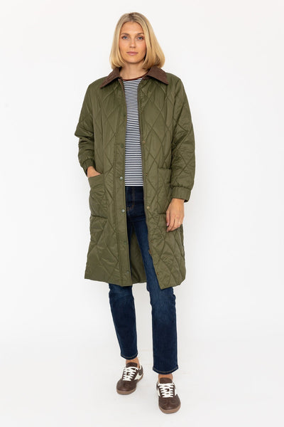 Green Long Coat with Corduroy Collar Ladies Coats – Carraig Donn
