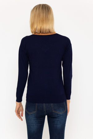 Carraig Donn 25Aw Lurex Vee Neck Jumper Navy
