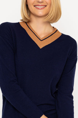 Carraig Donn 25Aw Lurex Vee Neck Jumper Navy