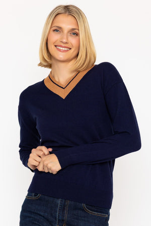 Carraig Donn 25Aw Lurex Vee Neck Jumper Navy
