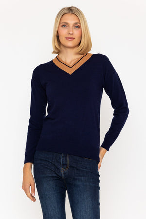 Carraig Donn 25Aw Lurex Vee Neck Jumper Navy