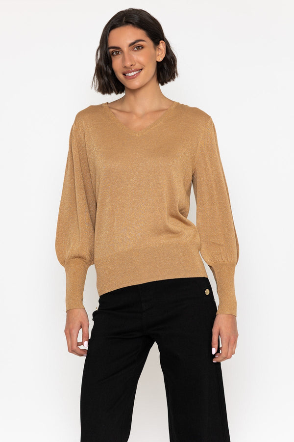 Carraig Donn 25Aw Lurex Vee Neck Knit Gold