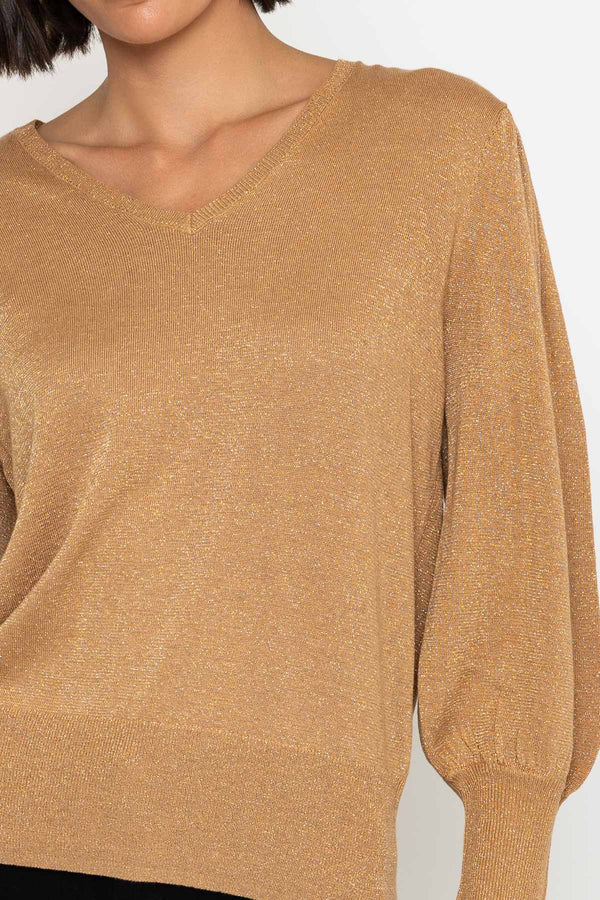 Carraig Donn 25Aw Lurex Vee Neck Knit Gold
