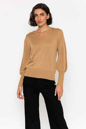 Carraig Donn 25Aw Lurex Vee Neck Knit Gold
