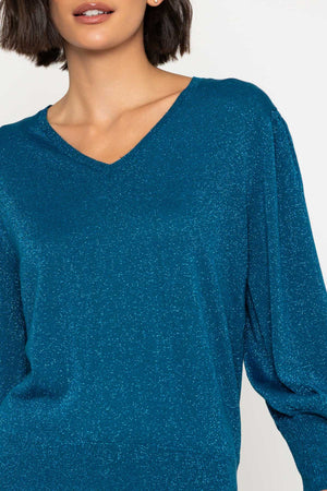 Carraig Donn 25Aw Lurex Vee Neck Knit Teal