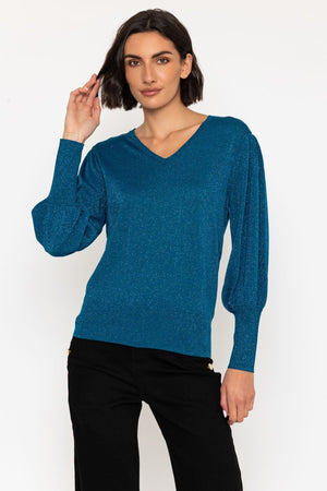 Carraig Donn 25Aw Lurex Vee Neck Knit Teal
