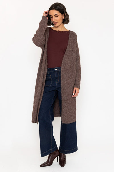 Long Line Knit Cardigan in Mocha Brown | Ladies Cardigans