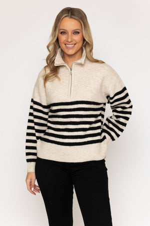 Carraig Donn 25Aw Stripe Half Zip Cream