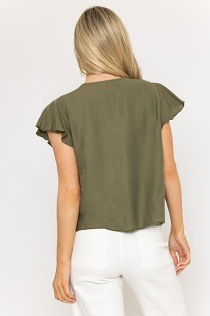 Carraig Donn 25Ss Gathered Sleeve V Neck Top Khaki