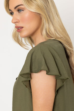Carraig Donn 25Ss Gathered Sleeve V Neck Top Khaki