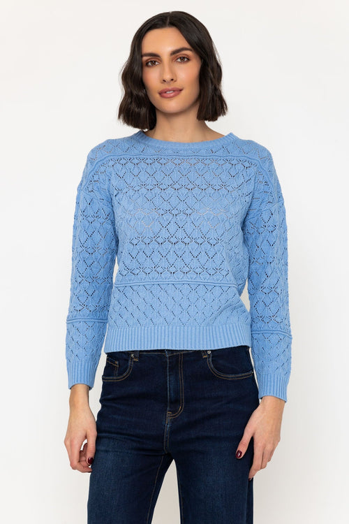 Textured Crew Knit Jumper in in Blue