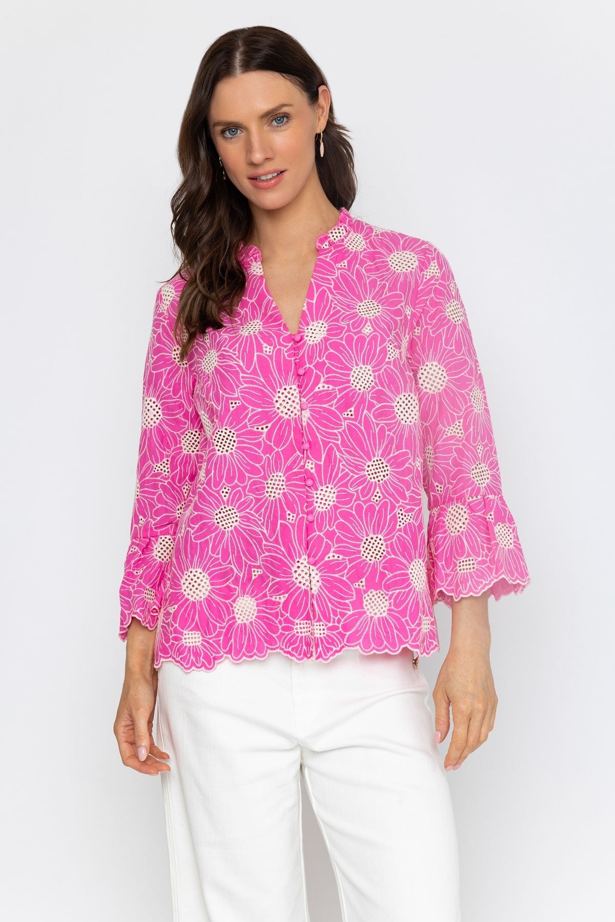Pink Cotton Floral Cutwork Embroidery Blouse