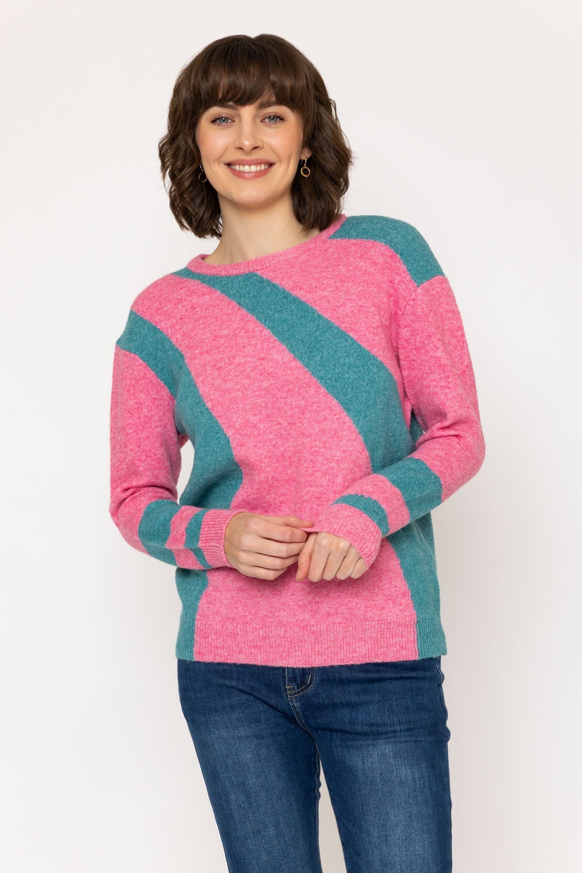 Abstract Pattern Knit Jumper in Pink and Green
