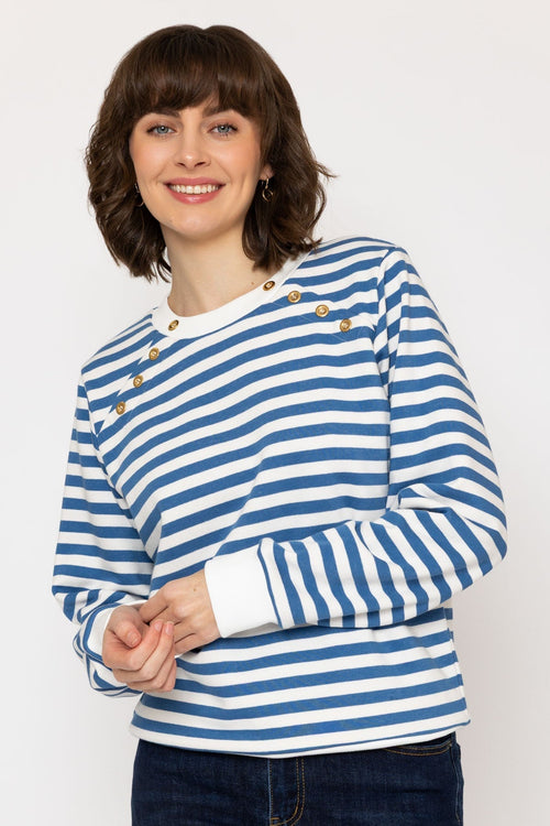 Button Stripe Sweatshirt in Blue