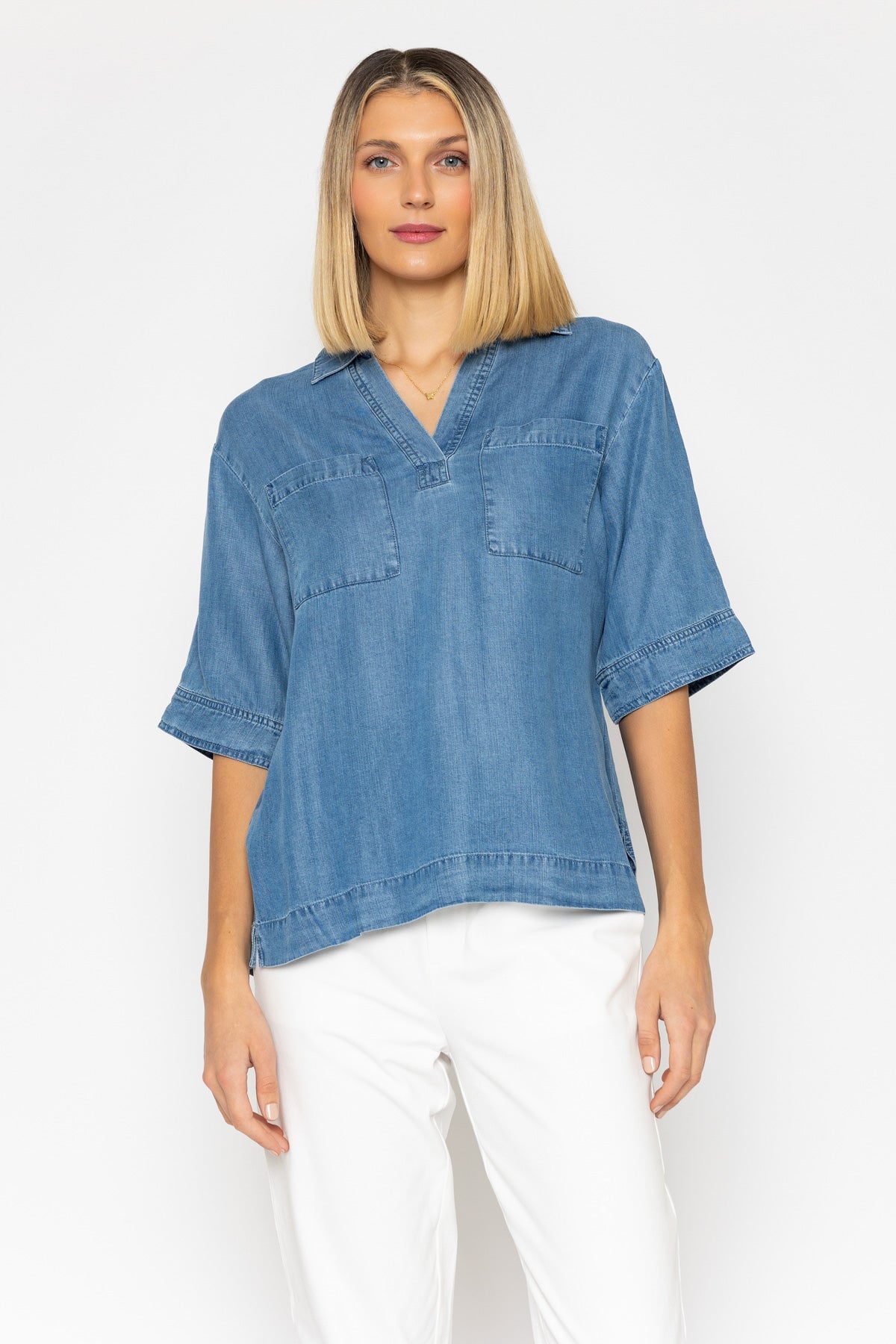 Blue Chambray Short Sleeve Top