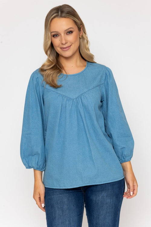 Blue Denim Long Sleeve Chambray Top