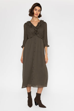 Carraig Donn 26Ss Chiffon Long Sleeve Dress Khaki