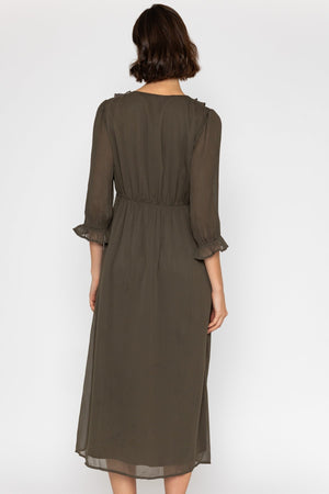 Carraig Donn 26Ss Chiffon Long Sleeve Dress Khaki
