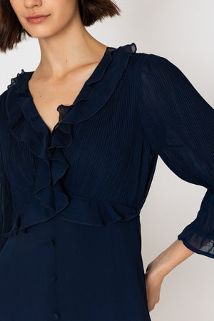 Carraig Donn 26Ss Chiffon Long Sleeve Dress Navy