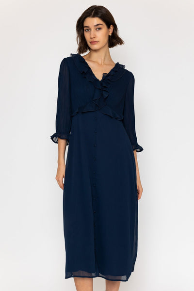 Navy Chiffon Long Sleeve Midi Dress | Ladies Dresses  Carraig Donn