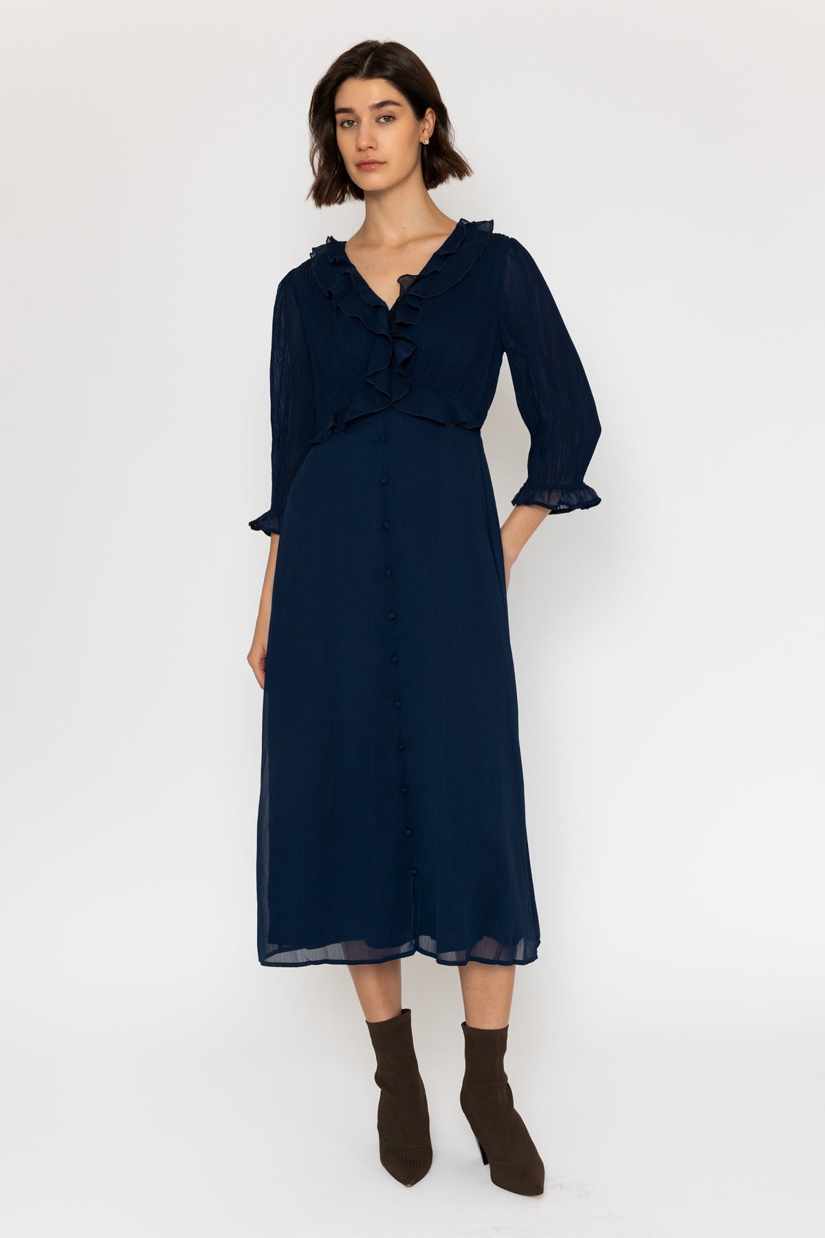 Navy Chiffon Long Sleeve Midi Dress | Ladies Dresses Carraig Donn Navy Chiffon Long Sleeve Midi Dress | Ladies Dresses Carraig Donn
