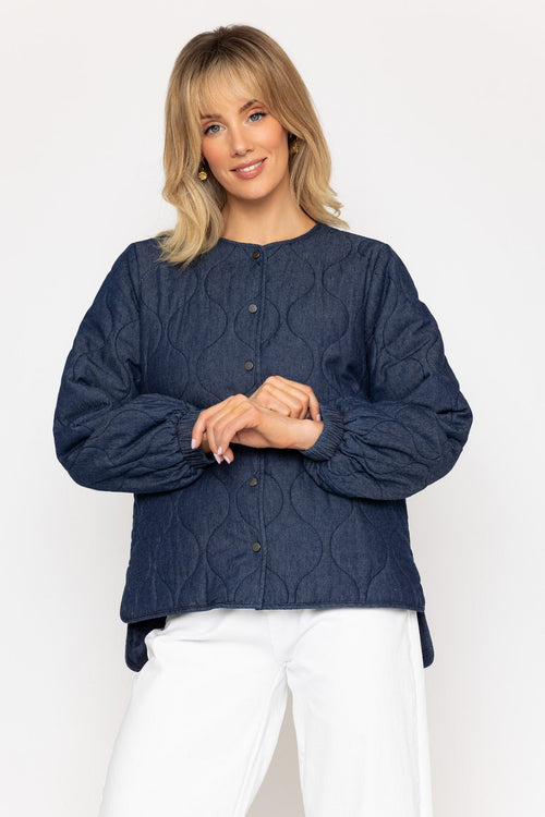 Navy Collarless Quilted Jacket
