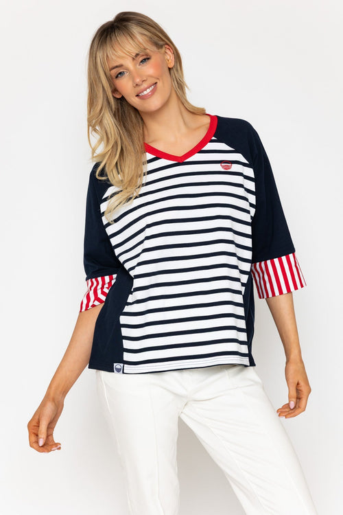 Navy Colourblock Stripe Top