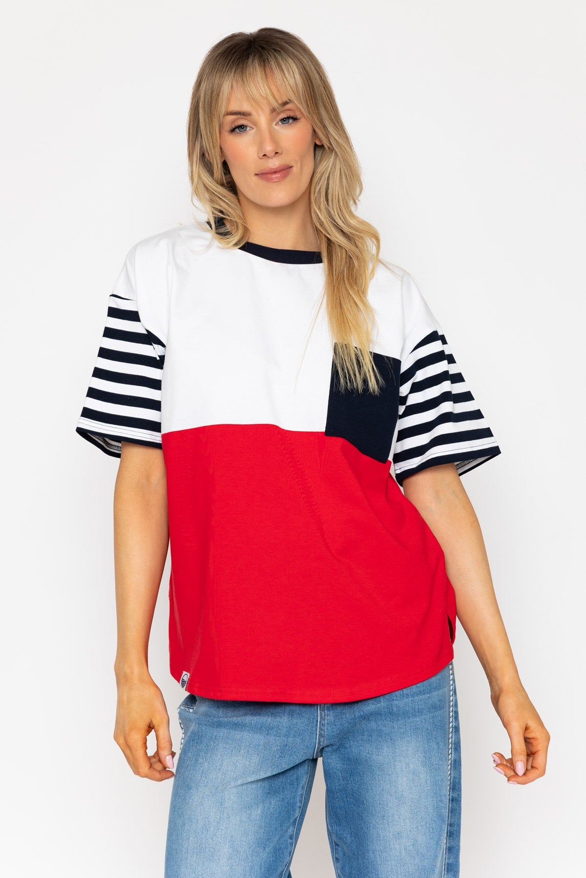 Red Colourblock T-Shirt With Pocket Detail