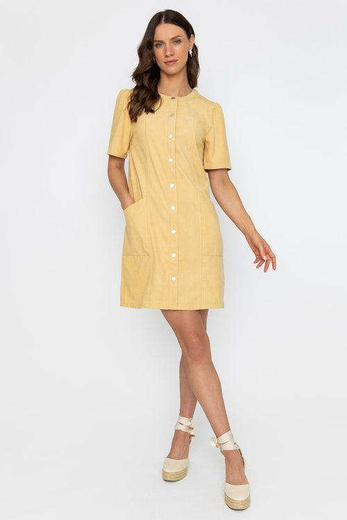 Yellow Corduroy Short Sleeve Mini Dress