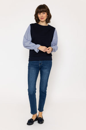 Carraig Donn 26Ss Cotton Blend Contrast Sleeve Top