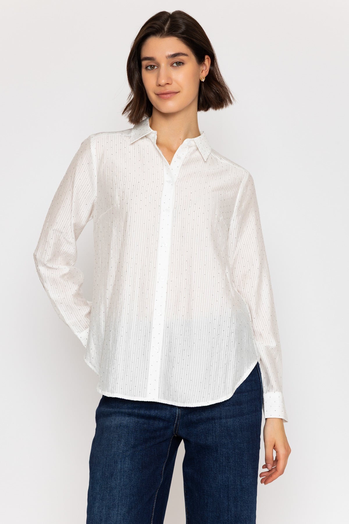 White Cotton Blend Shirt with Stud Details