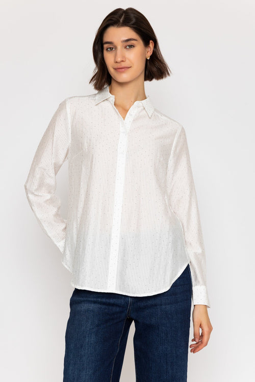 White Cotton Blend Shirt with Stud Details