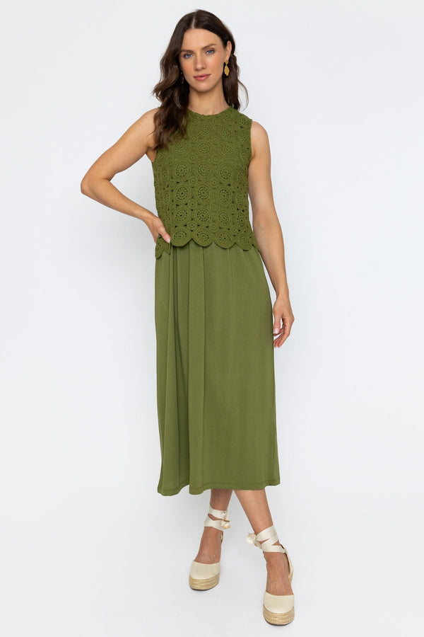 Carraig Donn 26Ss Cotton Rich Crochet Midi Dress