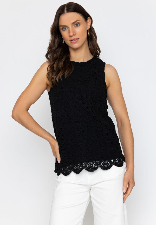 Carraig Donn 26Ss Cotton Rich Crochet Top Black