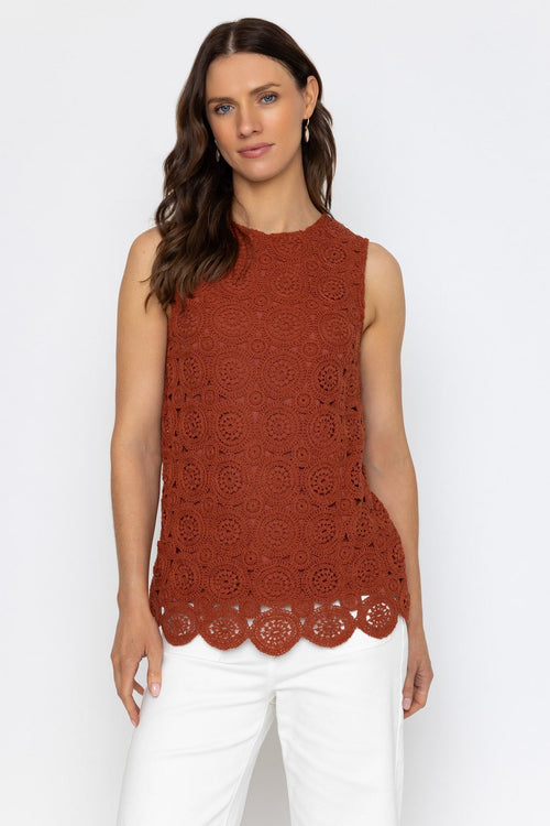 Carraig Donn 26Ss Cotton Rich Crochet Top Rust