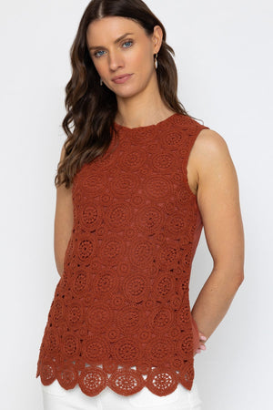 Carraig Donn 26Ss Cotton Rich Crochet Top Rust