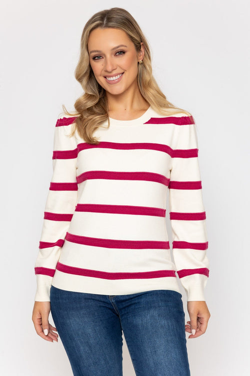 Pink Crochet Stripe Knit Jumper